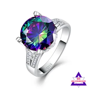 1 S925 sterling silver set with round zircon, grand, luxurious, and gorgeous women's single ring for couples. Birthday, wedding anniversary, Valentine's Day, holiday surprise gift ring