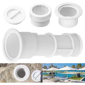 Umbrella Stand with Sleeve and Center Cap, 7 1/2" Stand with Sleeve, for Umbrellas, Volleyball Poles and Tiki Torches, 1 1/2" - 1 3/4" Hole Can be Installed on Floor, Step or Deck - White