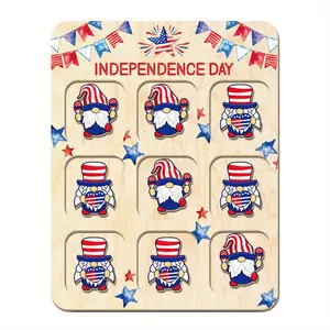 Wooden America Tic Tac Toe Holiday Gift Independence Day 4th of July Patriotic Gift, USA Tic Tac Toe Board, Birthday Gift Party Activities with Storage Bag