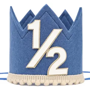 Simple Half Birthday Party Crown - Classic 1/2 Birthday Hat for Six Months Celebration,Unisex Photo Prop&Decorations