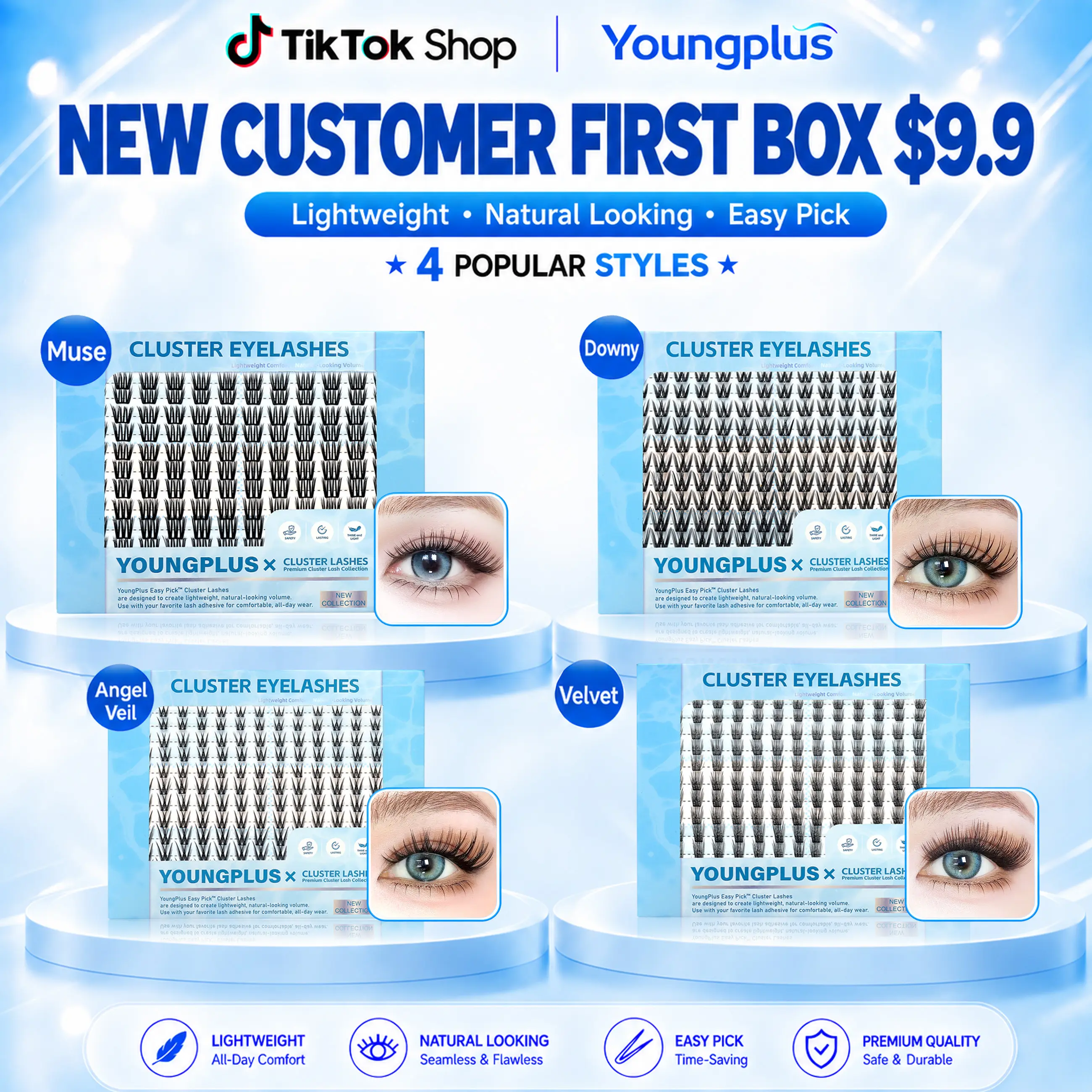 Youngplus Dual Curl Fusion DIY Cluster Lash Kit, Wispy Spider Manga Lashes, Mixed C & D Curl Ultra-Thin Band Volume Cluster,Mixed Length False Eyelash Set,animelashes,# lash clusters kit bundle box,