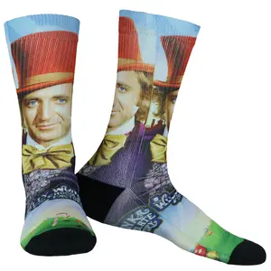 Willy Wonka Socks Men's The Chocolate Factory Sublimated Crew Sock Fits Shoe Size 8-12