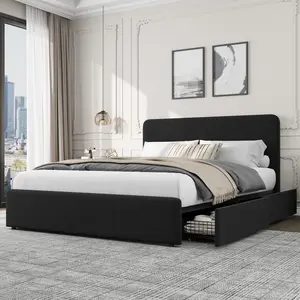 Garvee Upholstered Platform Bed Frame with Headboard, Faux Leather Low Profile Design, Storage Drawers, Wood Slat Support, No Box Spring Needed, Easy Assembly