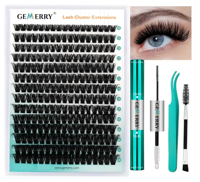 Eyelash Extension Kit Thick Curl Fluffy Clusters Kit With Lash Bond and Seal, Tweezers, DIY Lash Extension (80P-10-18mm) Makeup