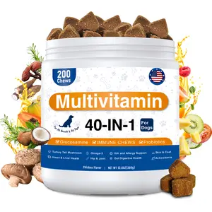 40-in-1 Dog Multivitamin Chews with Glucosamine, Probiotics, Mushroom & Omega-3 for Joint, Gut & Immune Support, Multivitamin for Dogs All Breeds & Ages, 200 Count