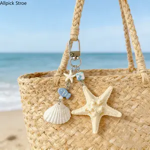 2PCS Ocean Theme Keychain Charms - Starfish, Shell Bag Pendant Keychain Accessory for Phones, Handbags, Coastal Vacation Hanging Decor