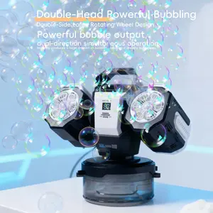 Dual Head Rechargeable Bubble Machine with RGB Light Remote Control, 360° Rotating Multi-Bubble Output, 30000 Bubbles/minute, Wedding Party Outdoor Essential