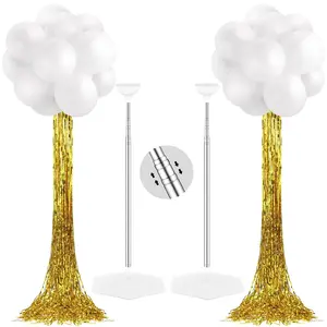2-Set White & Gold Graduation Balloon Column Kit with Backdrop Curtains and Adjustable Stand 2026