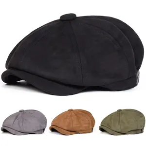 Unisex Suede Solid Color Newsboy Caps British Painters Hats Autumn Winter Berets Flat Peaked Cap Hip Hop Berets