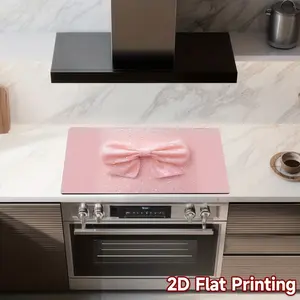 Pink shiny bow pattern rubber stove protective cover - heat-resistant, non slip, absorbent, easy to clean, oven mat, refrigerator mat, kitchen stove cover, suitable for surface protection of ovens, washing machines and appliances, Kitchenware