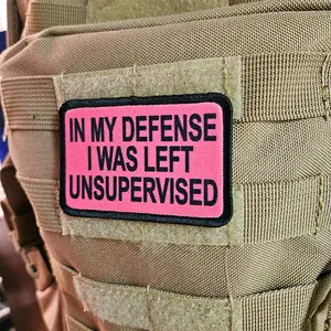 Pink In My Defense I was left Unsupervised removable patch 2"x3" morale patch with hook and loop backing