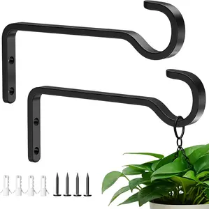 Heavy Duty 6” Plant Hooks Wall Mount 2-Pack | Outdoor Iron Hanging Basket & Bird Feeder Hangers Holds 35LB | Black Metal Planter Brackets for Lanterns & Wind Chimes