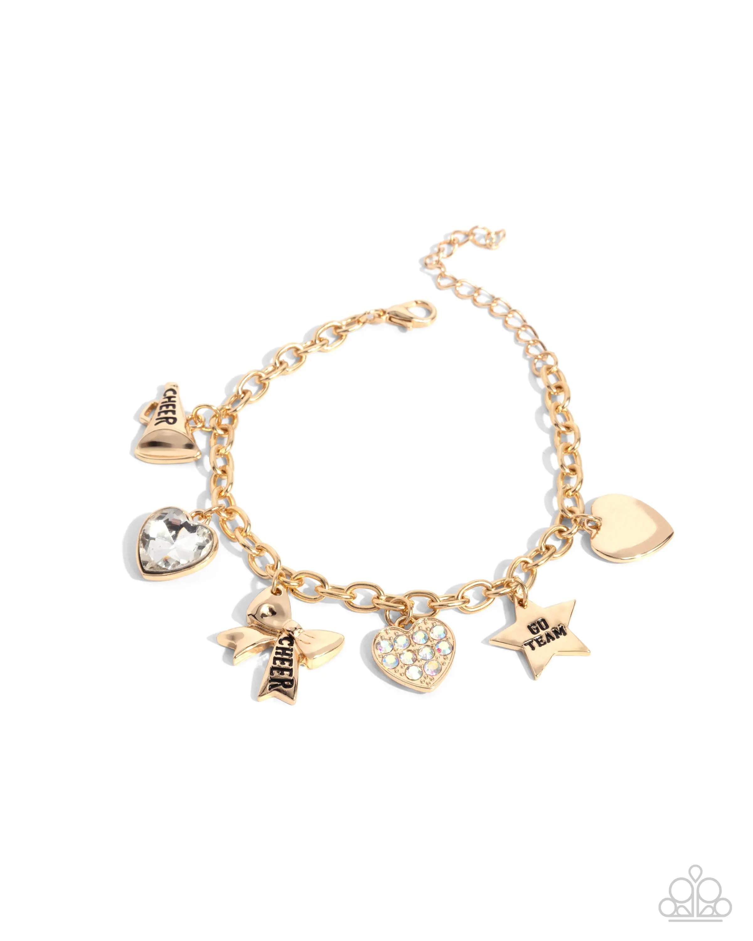 Cheerleading Camp - Gold Cheer Heart Charm Bracelet - Paparazzi