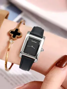Luxury Business Women's Watch, Rectangle Dial, Leather Strap, Waterproof Quartz Analog, Casual Style, Perfect Gift for Her