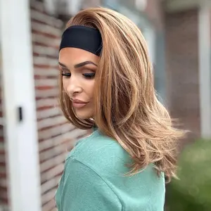 Lena by AISOM Toffee Layered Straight Headband Wig 16 Inches Synthetic Hair Heat Friendly Ready to Wear Low Density