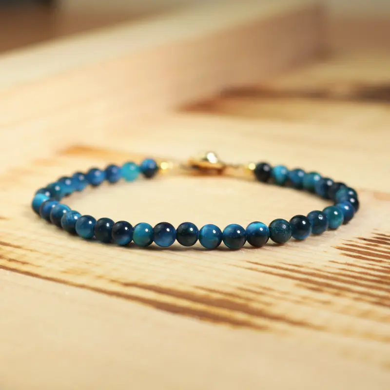 Women's Handmade Blue Tiger's Eye Beaded Bracelet - Non-Natural Crystal, Dainty Minimalist Jewelry, Healing Gemstone Accessory, Thoughtful Gift for Her