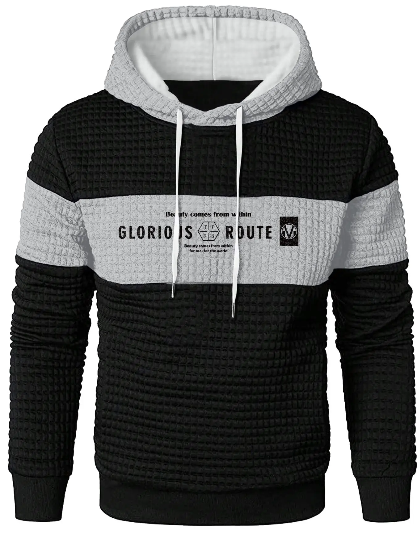 Men's Regular Fit Plaid Print Letter Design Sports Hoodie, Athletic Hoodie, Casual Long Sleeve Hooded Sweatshirt for Fall & Winter, Men's Sportswear for Indoor Outdoor Wear, Athleisure Hoodies, Casual Athletic Apparel, Casual Sporty Style