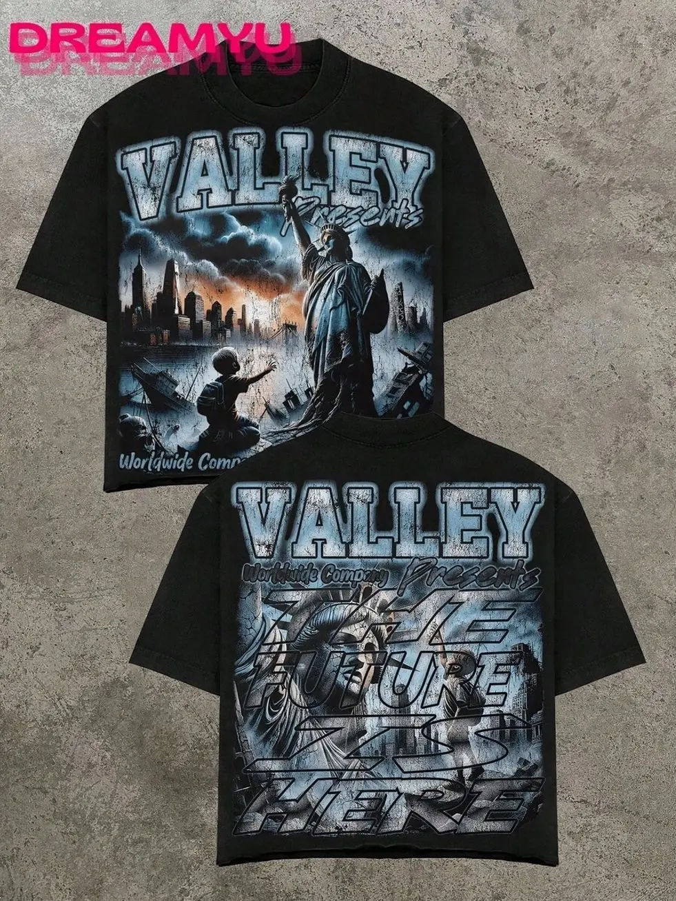 Valley The World Is Your Men's Retro 220g Cotton T-Shirt, Printing Grunge Style, Street Clothes,Christianity Clothing, Large T-Shirt OCU