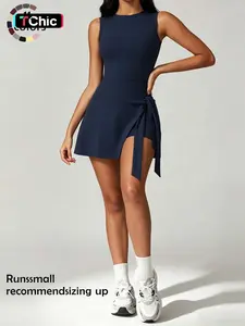 Anti-Exposure Slim Fit Sport Dress, Tie Front Wrap Design, Sleeveless Soft Fabric, Ideal for Yoga and Tennis, All Seasons Wear
