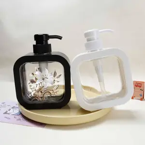 Elegant Floral Transparent Dispenser Bottle with Hand Pump, Frame Design, Ideal for Bathroom Kitchen Decor, Refillable Lotion Soap