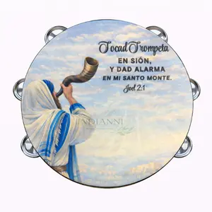 Shofar Tambourine Synthetic Leather Non-Slip Grip Metal Cymbals Premium Wood