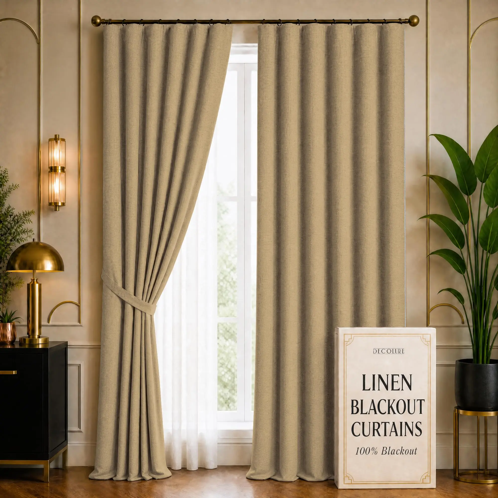 DECOLURE 2 Panels 100% True Blackouts Linen Solid Texture Curtains - Thermal Insulated, 3-in-1 Back Tab-Rod Pocket-Ring Clips, 235 GSM, OEKO-TEX Certified for Bedrooms/Living Rooms, Modern Home Decor
