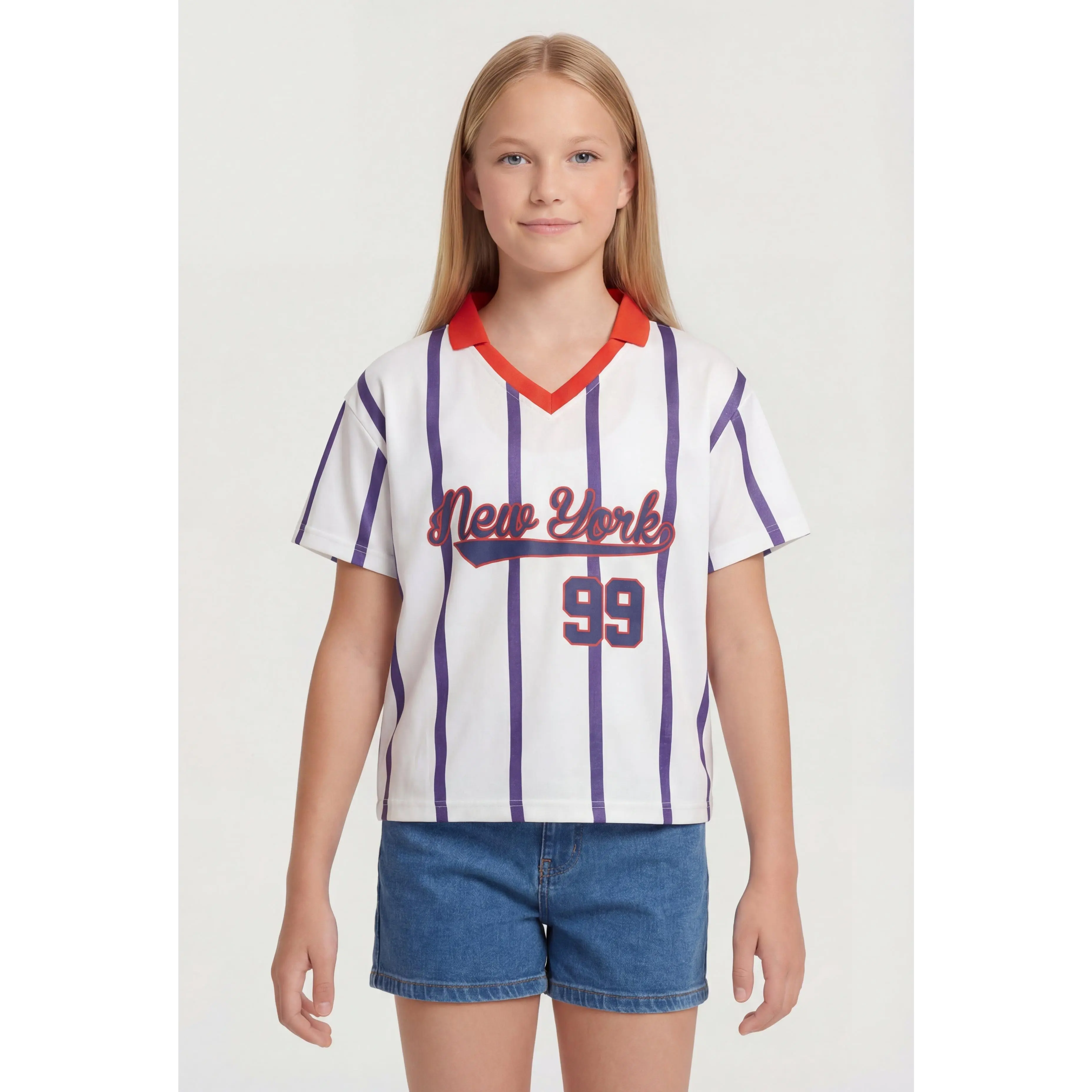 Girls Striped New York 99 Graphic Mesh Jersey
