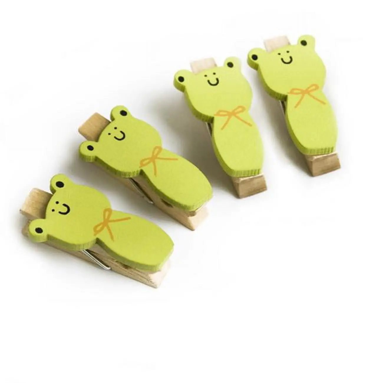 WC010 Smile Frog - Wooden Clips - Wooden Clamps - Mini Clips (Set of 4)