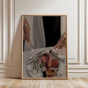 Girl Dinner Print | Aesthetic Makeup and Perfume Art Print | Funny Prints | Kitchen Wall Print | Designer Makeup Poster Unframed