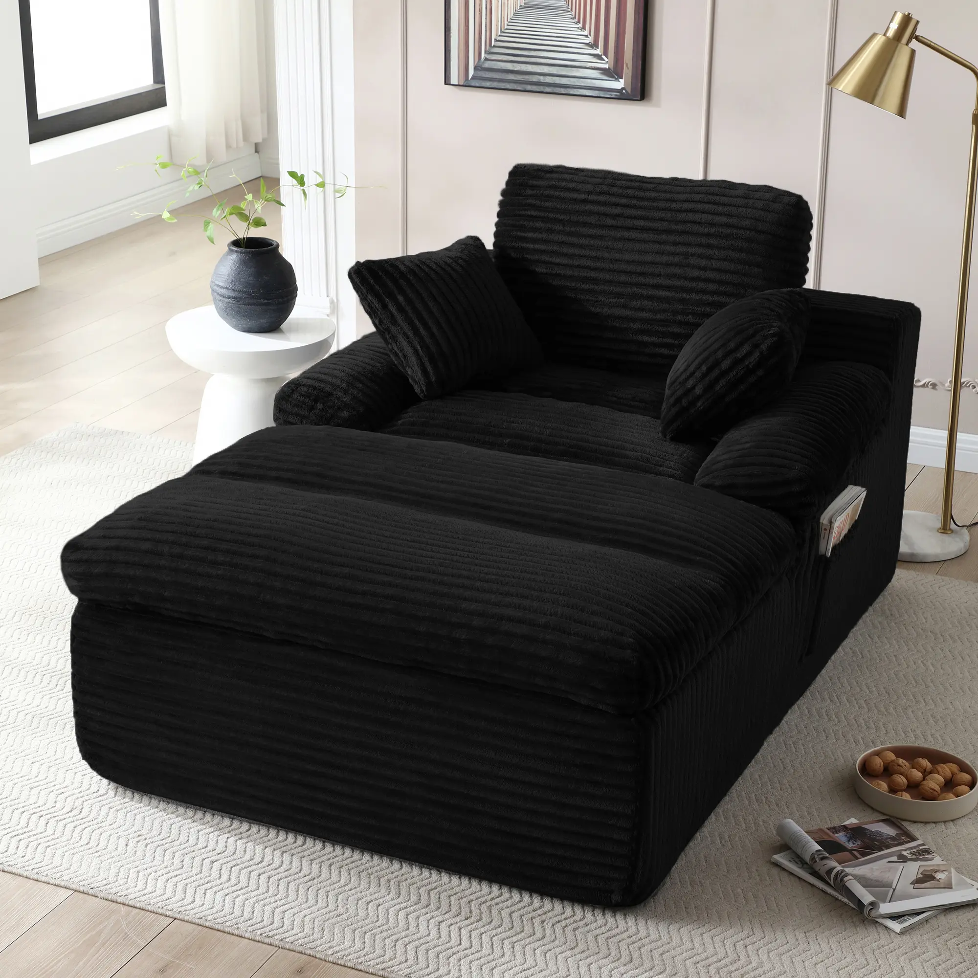 Oversized Boneless Chaise Lounge Chair, No Assembly, Wide Armrests & Dual-Layer Cushion, Corduroy Cloud Reading Chair for Living Room, Bedroom & Apartment