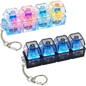 Glowing Keychain,4-Key Keyboard Clicker Fidget Gadget with LED Lights, Stress Relief Tool for Office Desk & Focus, Satisfying Tactile Feedback Keychain for Adults ,Glow Toys