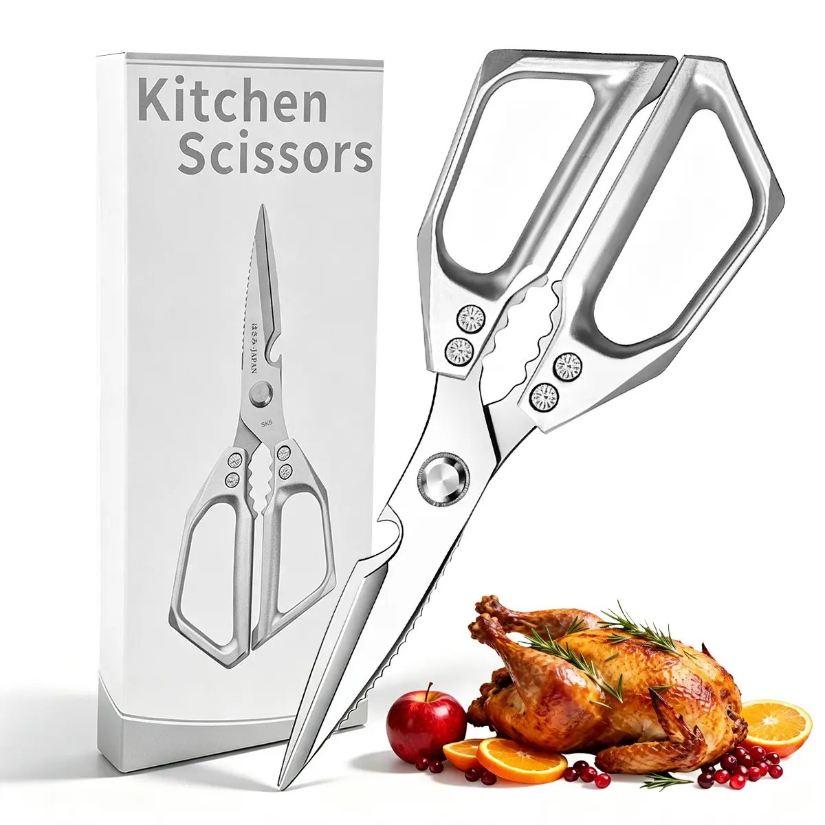 Professional Heavy Duty Stainless Steel Kitchen Shears - Solid Metal Blade, Ergonomic Handles, Multi-Cutting Tool for Meat, Bone & Herbs, Easy-Clean Chef Kitchen Scissors, Thanksgiving Gift Kitchenware