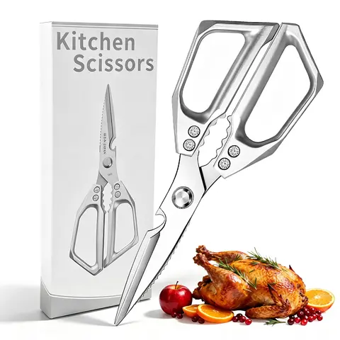 Professional Heavy-Duty Stainless Steel Kitchen Shears - Solid Metal Blade, Ergonomic Handles, Multi-Cut Tool, Easy-to-Clean Kitchenware for Home Cooking, Bone & Herb Cutting, Thanksgiving Gift