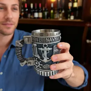 Military Theme 3D Mug, 250th Anniversary Military Style 3D Coffee Cup, Stainless Steel Inner, Perfect for Veterans and Military Enthusiasts, Drinkware