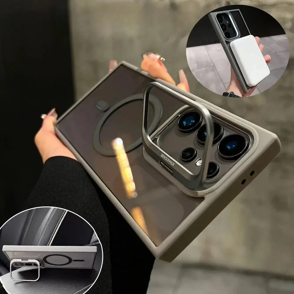 For Samsung Galaxy S26 S25 S24 Plus Ultra Shockproof Camera Ring Stand Heavy Duty Clear Case Compatible With MagSafe Cover