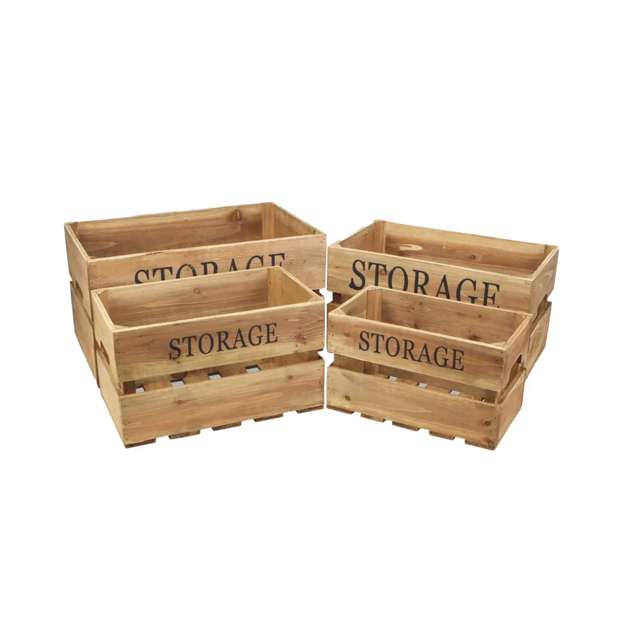 CheungsRattan 4741-4 Wooden Storage Crate 4-Piece Set, Home Organiser Boxes for Room Decor