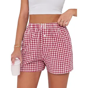 Boxer Shorts for Women Gingham Pajama 2026 Summer Casual Lounge Sleep Plaid Shorts Y2K Beach Bottoms