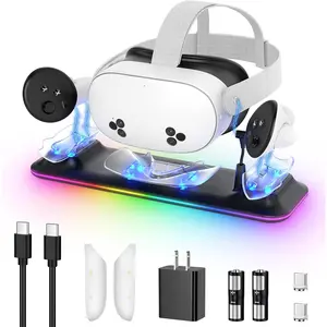 Dock for  Quest 3S/3,  PD 18W   Station for Oculus 3S Accessories with RGB Light,  Charger Stand for Headset/Controller with 2 Rechargeable -Black
