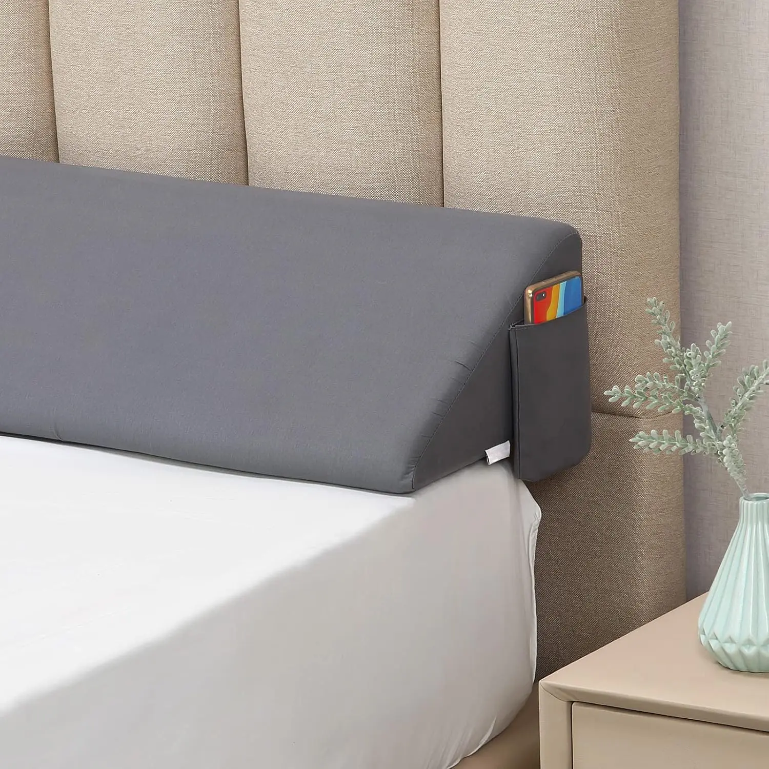 Bed Wedge Pillow for Headboard Gap, Bed Wedge Gap Filler (0-6"), King | Bed Gap Filler Pillow Wedge for Headboard Gap, with Pockets, Prevents Pillow from Falling Down, Removable Cover 76"x10"x6" Gray