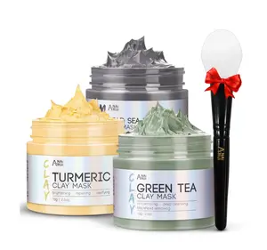 ANAI RUI 3 Pcs Face Mask Set - Turmeric Clay Mask - Green Tea Face Mask - Dead Sea Mud Mask for Oily Skin, Blackheads & Pores -Spa Gift Set Self Care for Women Teens 2.5 oz Each
