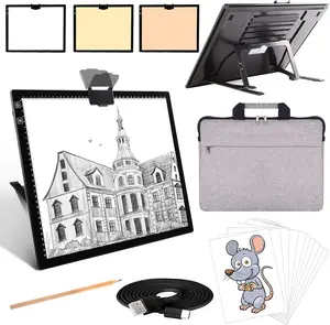 Rechargeable A3 Light Pad with Carry Bag, Top Clip, Foldable Stand, 3 Colors/ 6 Levels/Stepless Dimmable Brightness Wireless tracing Light Box/Board for Diamond Painting, Cricut Weeding Vinyl