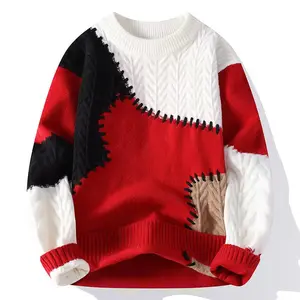 Patchwork Knit Sweater – Warm Casual Winter Pullover
