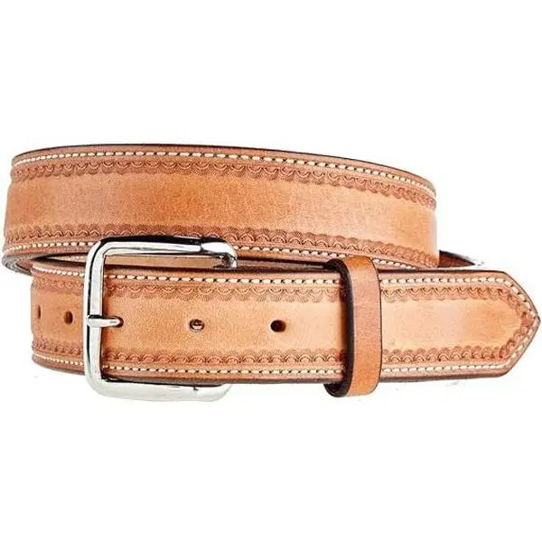 Texas Saddlery Men's Smooth Saddle Tan Stamped Border Belt
