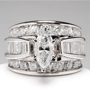 Cubic Zirconia Statement Multi-Ring Set, Gold Pavé Wide-Band Stacking Rings, Unisex Casual Costume Jewelry for Everyday Wear