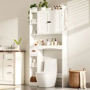 Gizoon Over The Toilet Storage Cabinet 66''H Over Toilet Bathroom Organizer Over Toilet Storage Cabinet with 2 Doors Paper Holder and Racks Adjustable Shelf for Bathroom Laundry Space-Saving