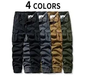 HOMUG men’s loose cargo pants with large pockets, an elastic waistband, a wear-resistant wash, and a casual straight-leg design—ideal for spring and summer wear.