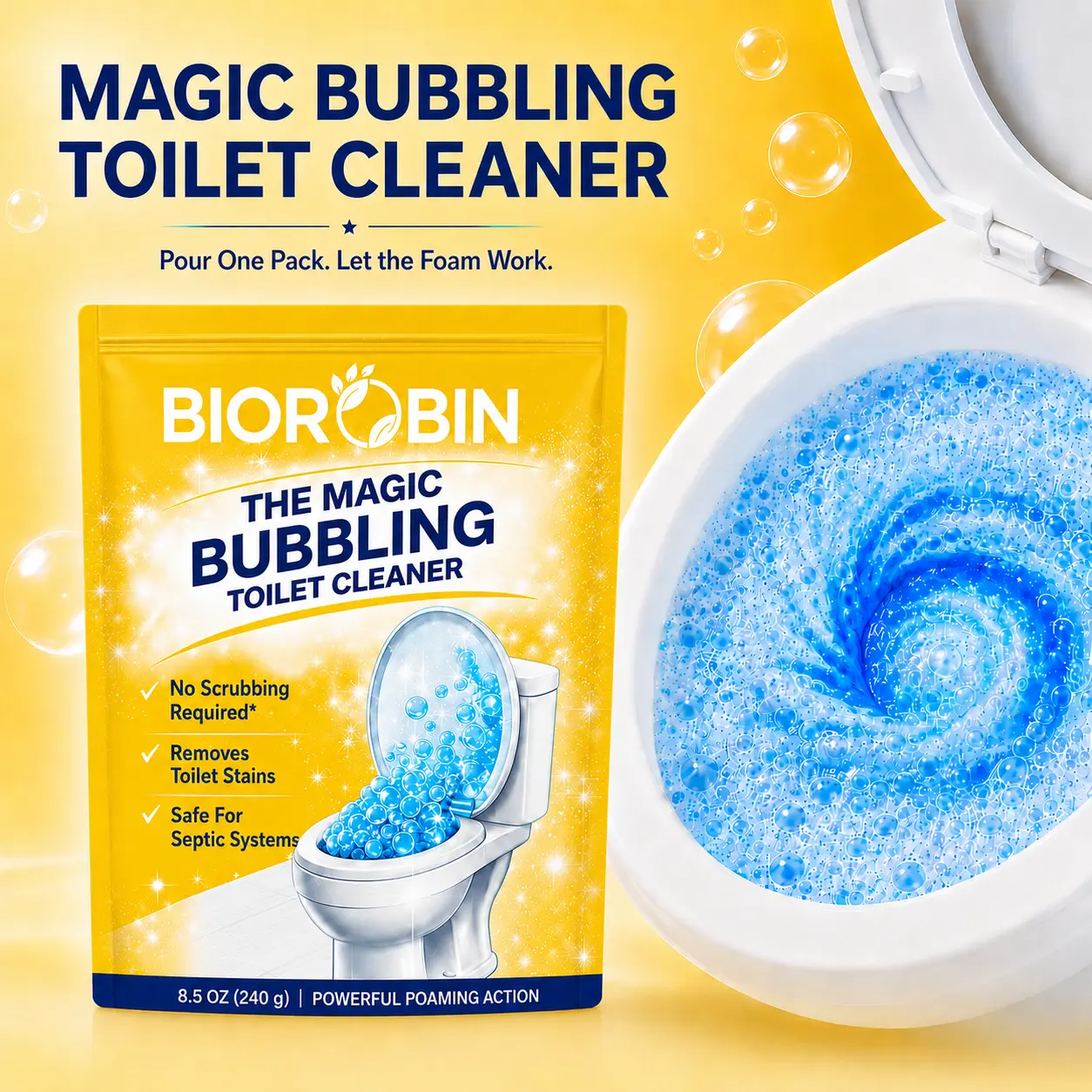 【Summer Deals】 BioRobin Household Powder Toilet Cleaner - Wet-Activated, Water-Dissolving Stain Remover, Deodorizing Toilet Cleaners with No-Scrub Powerful Blue Foaming Action, Septic Safe