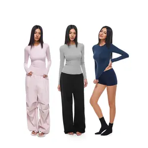 FDR Women's Fall Essential Slim Fit Long Sleeve T-Shirt - Lightweight Shapewear, Stretchy Workout Moisture-Wicking & Breathable for Autumn #FallFashion #WorkoutClothes #WomensTee #Shapewear Fit Round Neck Crop Top