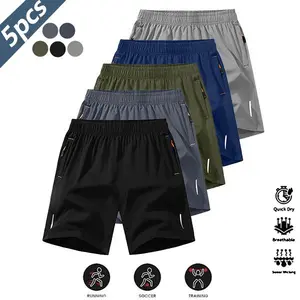 Men's Quick-Dry Breathable Shorts 5-Pack Casual Sport Style Anti-Wrinkle Design Polyester Blend Solid Color Reflective Strips Suitable for Running Football Badminton Basketball Ping Pong Weightlifting Gym Workout Men's Short Pant Sets Shorts SpringStateme