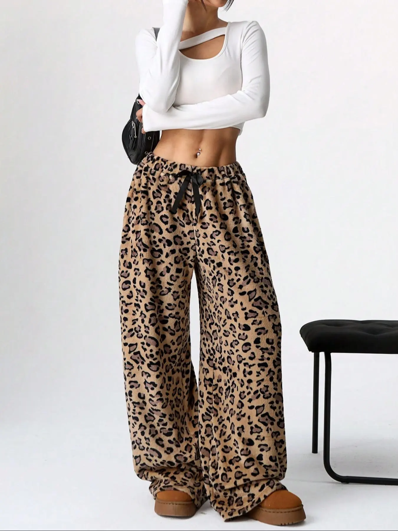 Women’s Cozy Fuzzy Plush Wide Leg Lounge Pants, Soft Comfy Winter Pajama Bottoms Womenswear Homewear Nightwear Loungewear